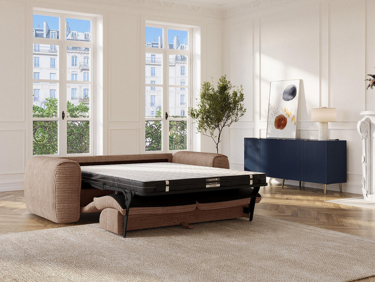 SCHLAFSOFA - 3 Personen - samt - taupe Pognia - Taupe, Kunststoff/Textil (216/73/100cm) - Vente-Unique