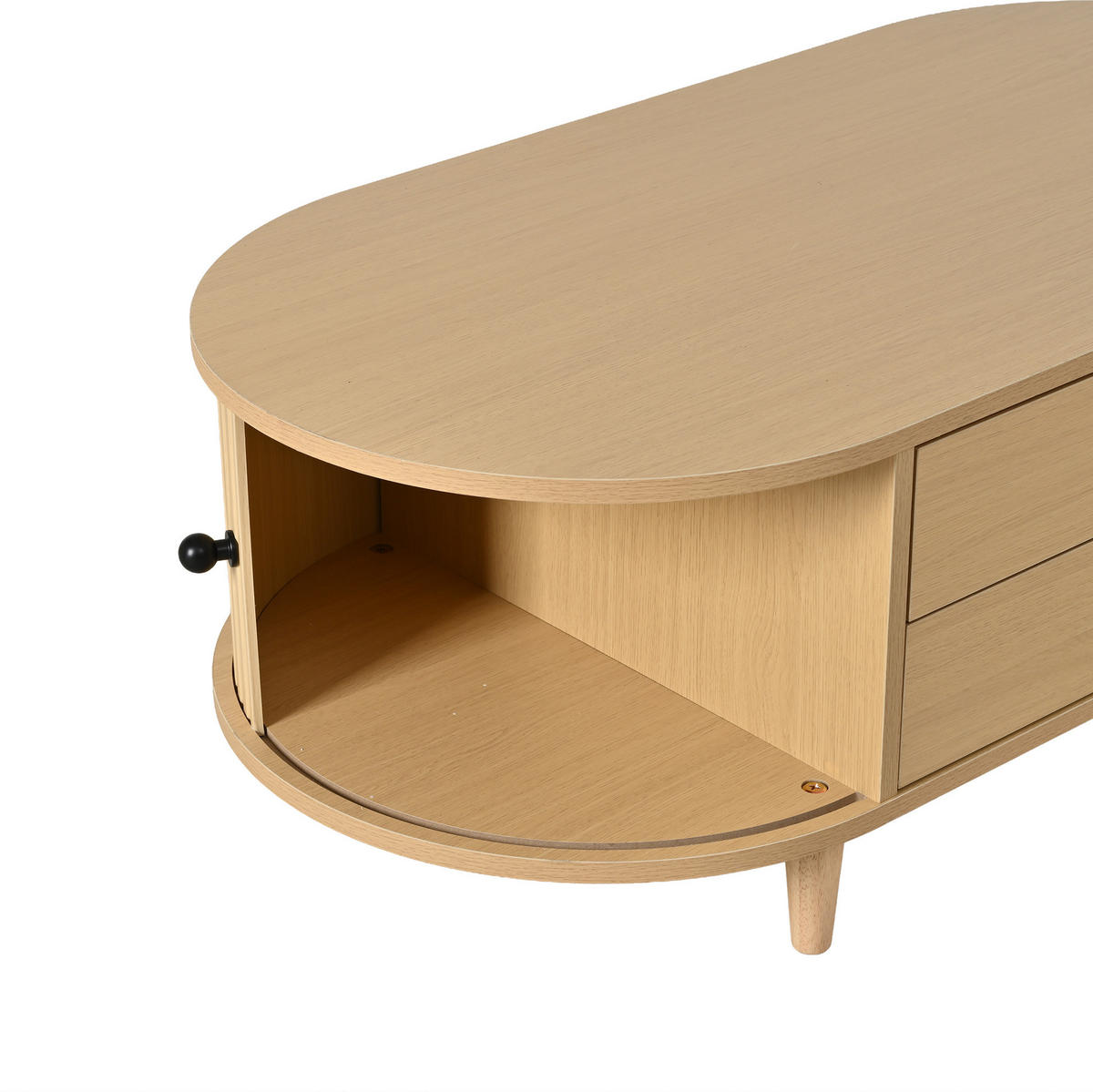 COUCHTISCH 100/50/36 cm Naturholz aus MDF mit Rolltüren und 2 Schubladen - Naturfarben, Holzwerkstoff (50/100/36cm) - OKWISH