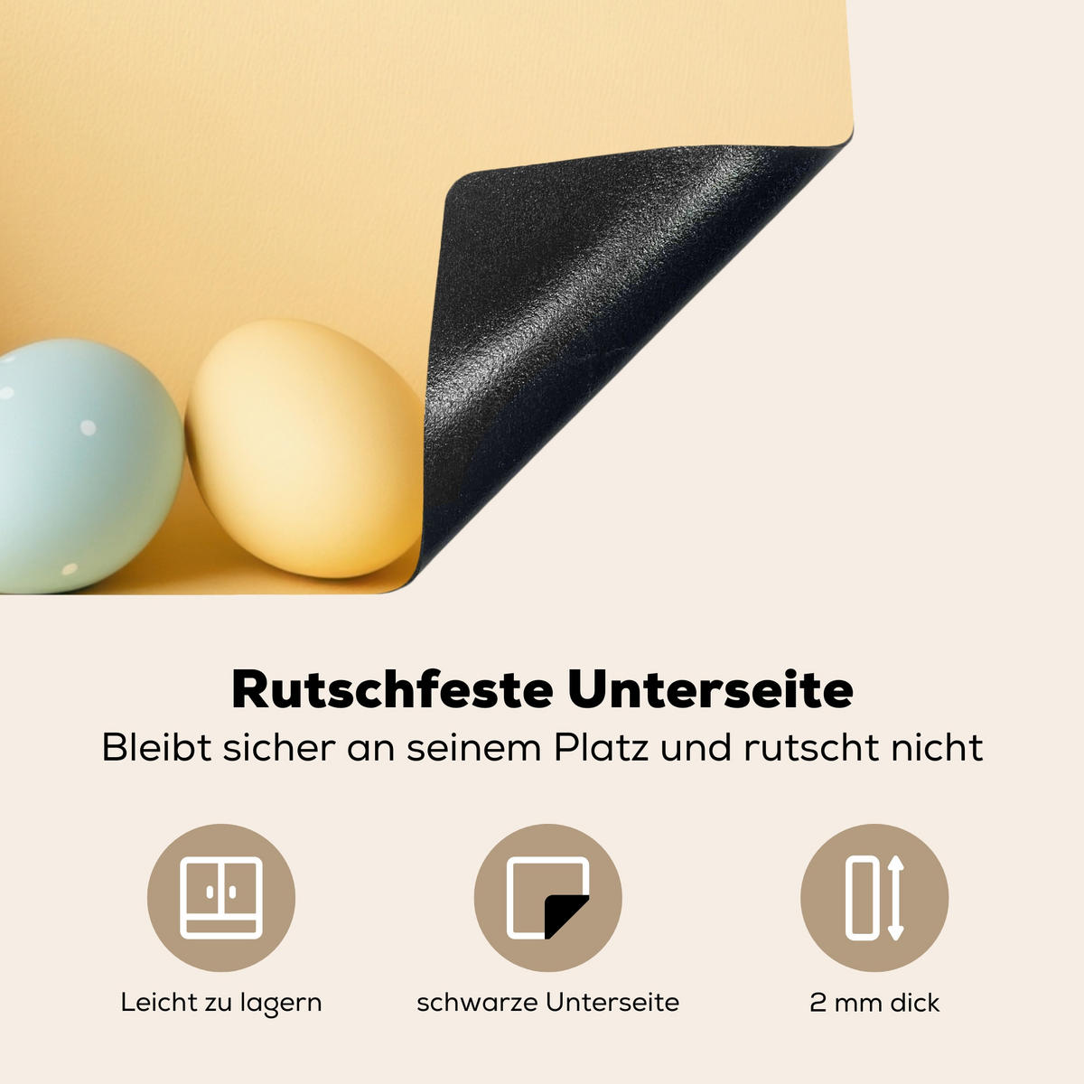 HERDABDECKPLATTE Eier - Kaninchen - Pastellfarbtöne Herdabdeckung Induktionsfeld 70x52 cm - Hellgelb, Kunststoff (70/52/0.2cm) - MuchoWow