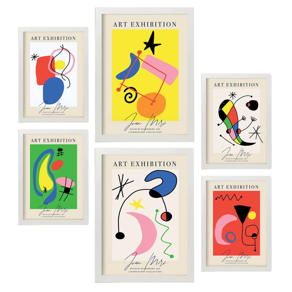 POSTER Set Mit 6 Miró Kunst Sammlung A3 & A4 Weißer Rahmen - Weiß, Papier (29/3cm) - Nacnic