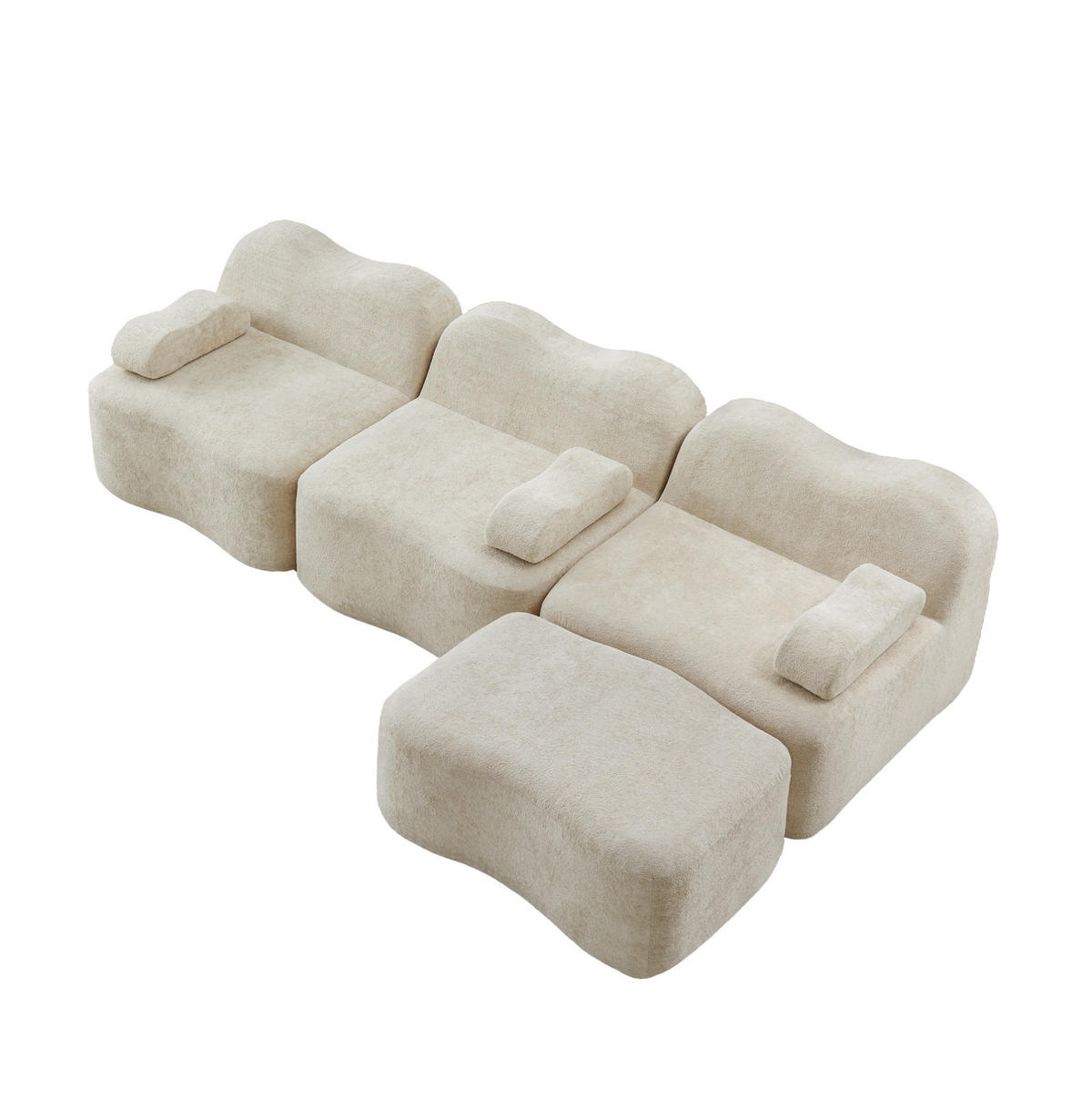 SOFA modular 2-4-Sitzer Samt Beige mit Hocker - Beige, Textil (167/288cm) - Meubliv