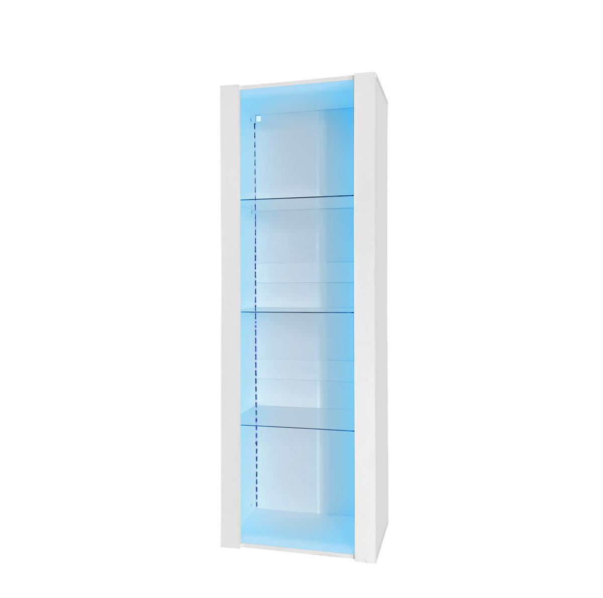 VITRINE aus Spanplatte 55x38x166 cm Weiß Hochglanz mit 3 Glasböden und App-gesteuerter LED-Beleuchtung - Weiß, Holzwerkstoff (55/166/38cm) - IVMEU