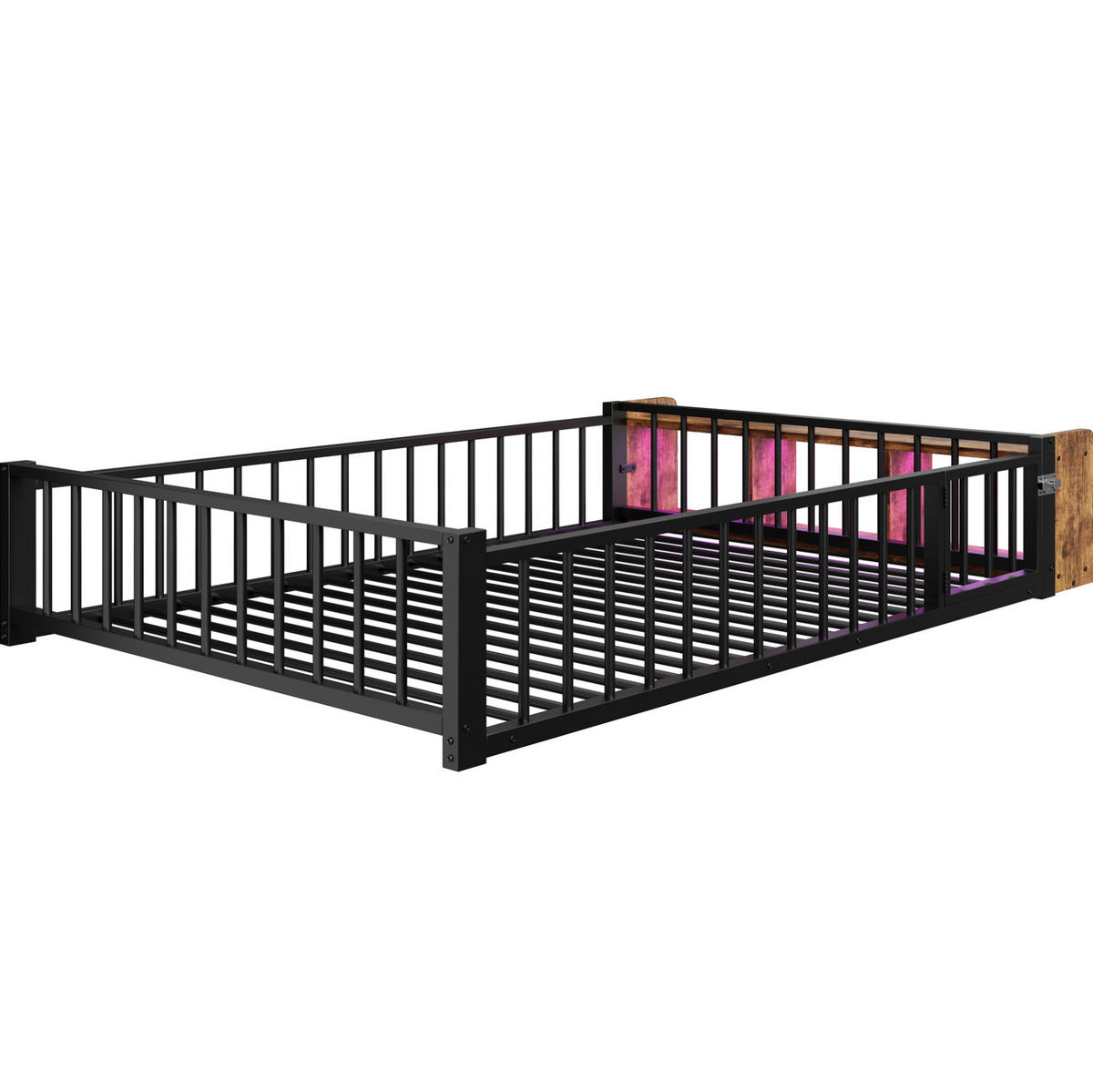 KINDERBETT 140/200 cm aus Metall mit Schutzgeländer und offenem Staufach - Schwarz, Holzwerkstoff (140/200cm) - BEAOK