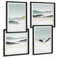 BILDER SET 4er Set - 50x50 cm & 40x60 cm Schwarzer Rahmen - Berge minimalistische Pastellfarben - Schwarz, Kunststoff (50/50cm) - TULUP