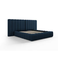 BETT mit Bettkasten und Doppelkopfteil Kelp aus strukturiertem Stoff königsblau 140x200cm - Blau, Textil (140/200cm) - Micadoni