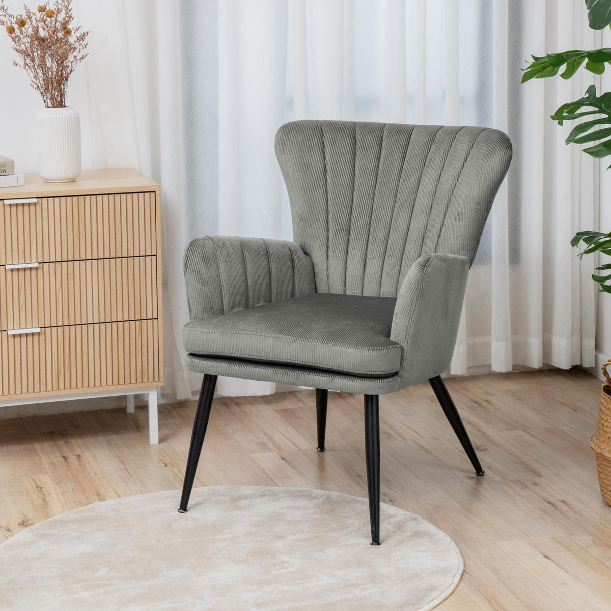 SESSEL SANSA Cord Grau - Grau, Textil (64/85/66cm) - SVITA