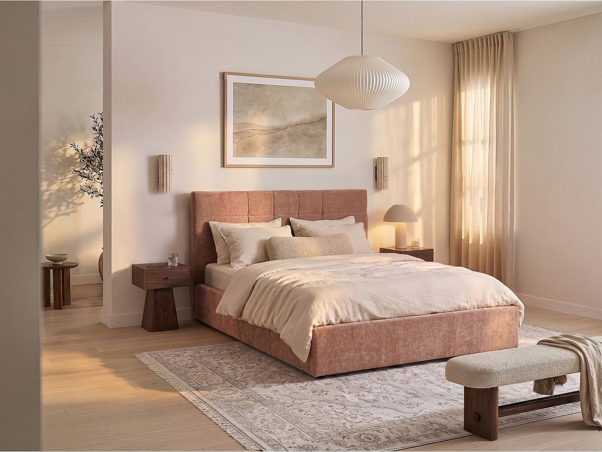 BETT mit Bettkasten - 2 Personen - stoff - terracotta Hopeya - Terracotta, Textil (160/200cm) - Vente-Unique