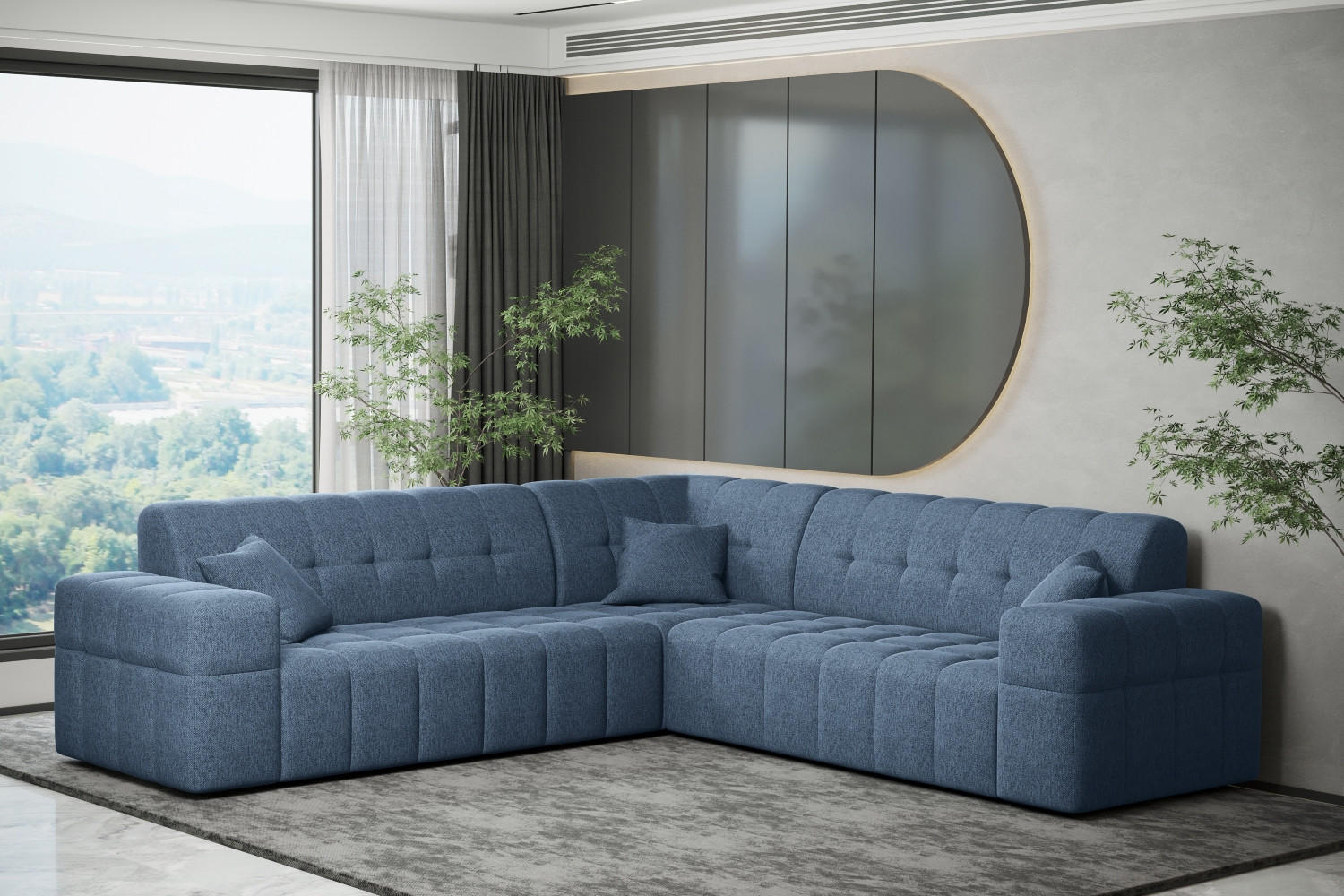 ECKSOFA Corner NIMES Stilvol Stoff Verita Marineblau - Blau, Holz (246/246cm) - Kaiser Möbel