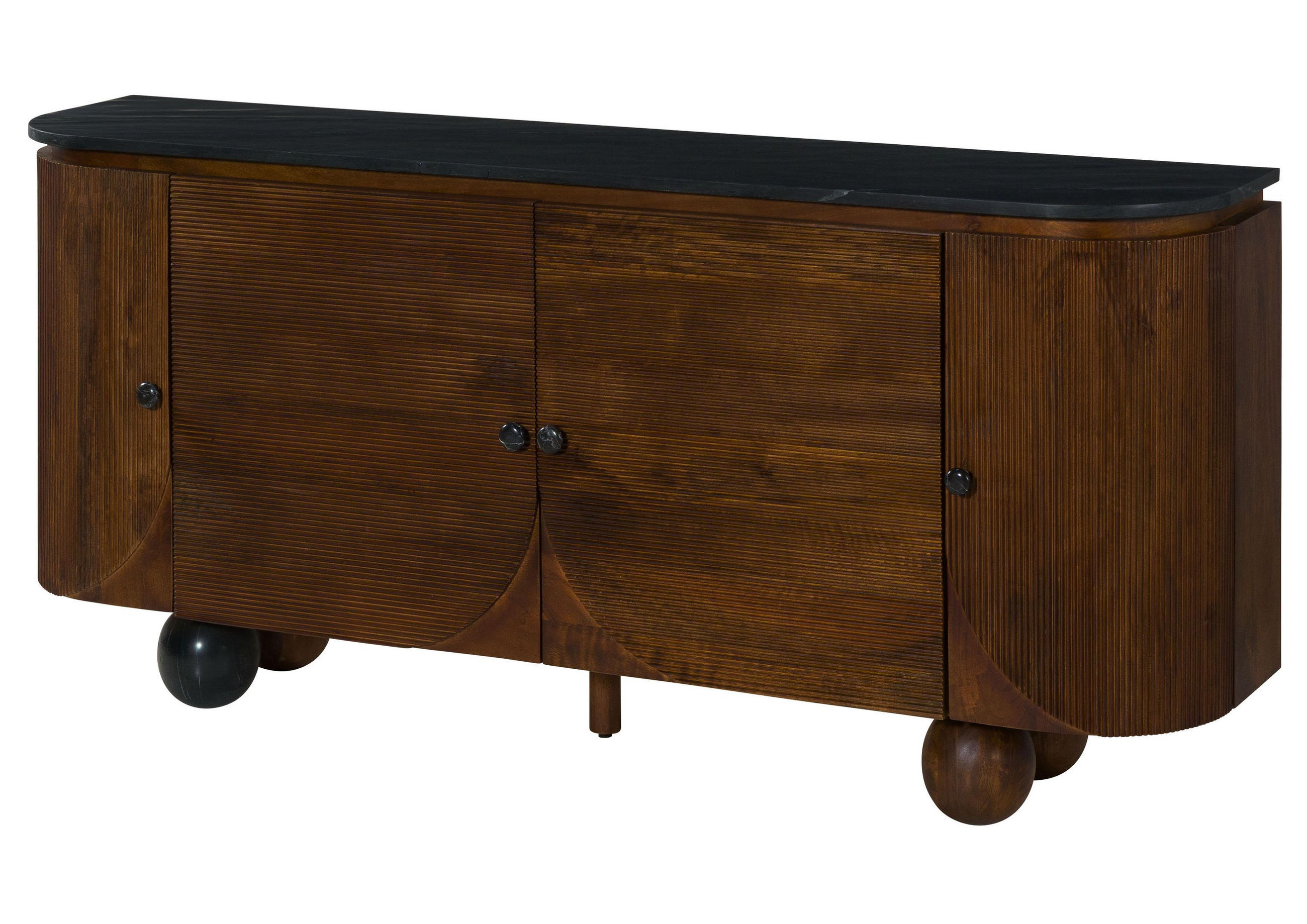 SIDEBOARD Mango 180x40x80 dunkelbraun lackiert / Marmor schwarz FLORENZ #221 - Dunkelbraun, Holz (180/80/40cm) - Massivmoebel24