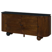 SIDEBOARD Mango 180x40x80 dunkelbraun lackiert / Marmor schwarz FLORENZ #221 - Dunkelbraun, Holz (180/80/40cm) - Massivmoebel24