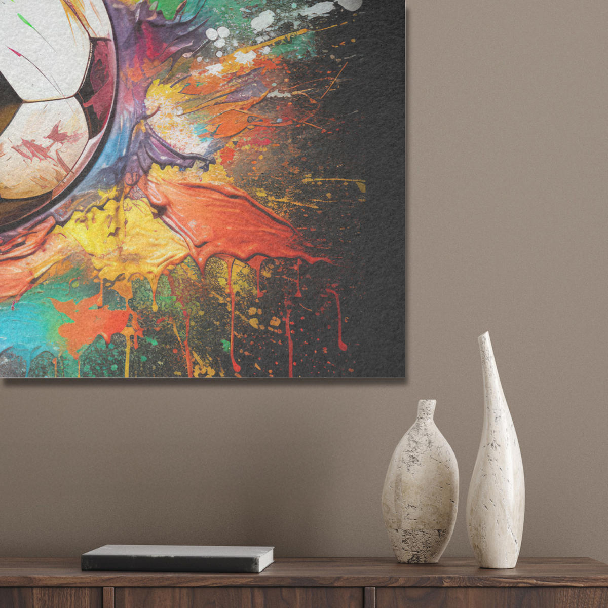 AKUSTIKBILD Fußball - Farbe - Farben - Schwarz - Weiß Akustikpaneele 90x60 cm - Weiß, Kunststoff (90/60/0.9cm) - MuchoWow