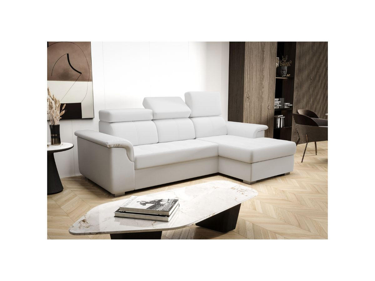 ECKSOFA KONGO RBN06, Eckcouch in L-Form mit Schlaffunktion, Farbe: Weiß, Kunstleder, Ottomane Rechts - Weiß, Textil (247/165cm) - O-Sofa