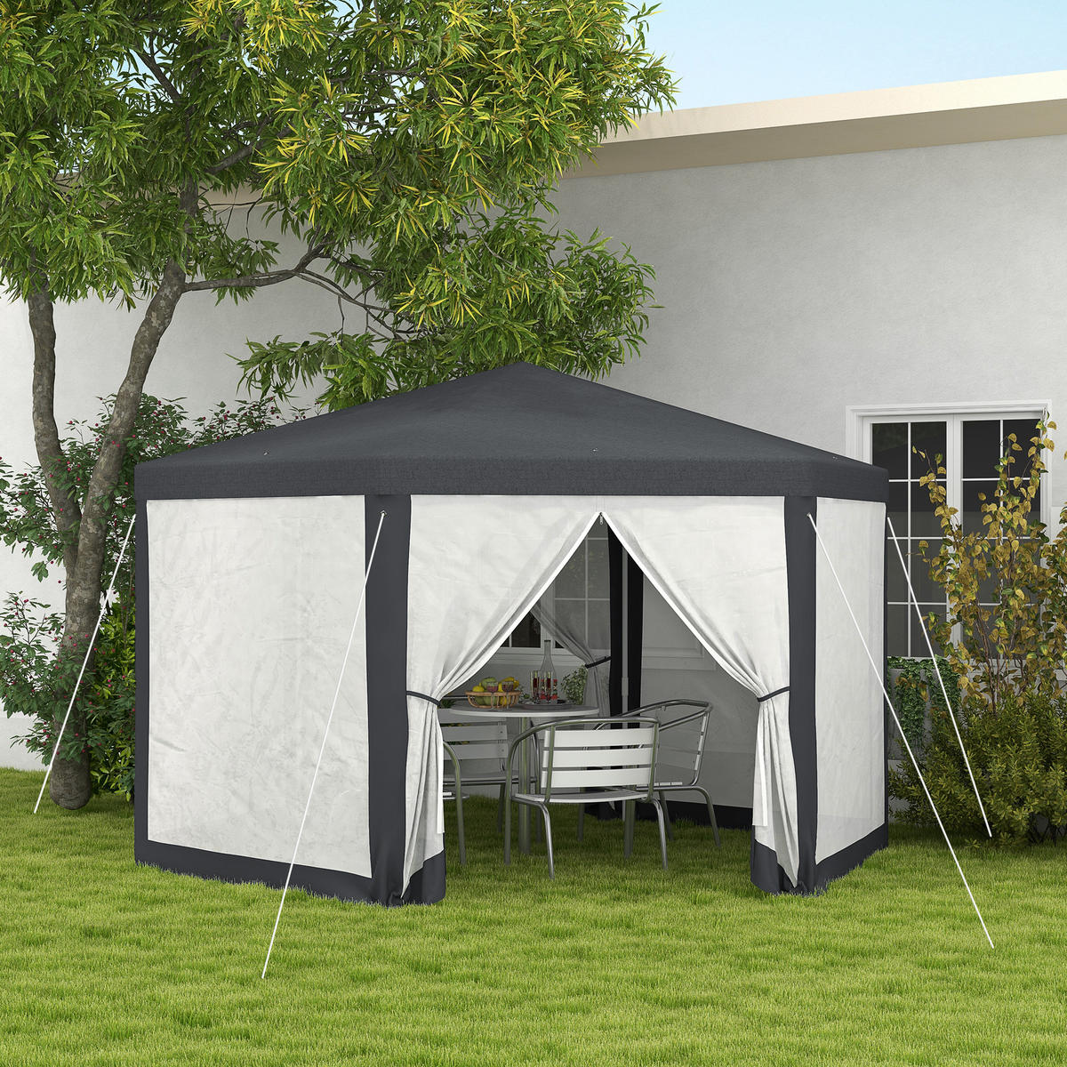 PAVILLON Polyester Metall Dunkelgrau - Dunkelgrau, Kunststoff/Metall (341.2/250/394cm) - Outsunny