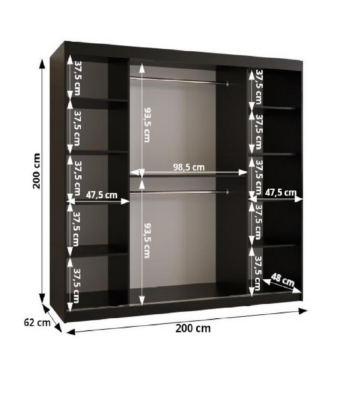 SCHWEBETÜRENSCHRANK 200/200/62 2-türig - Goldfarben/Weiß, Holz/Kunststoff (200/200/62cm) - MÖBEL KRYSPOL