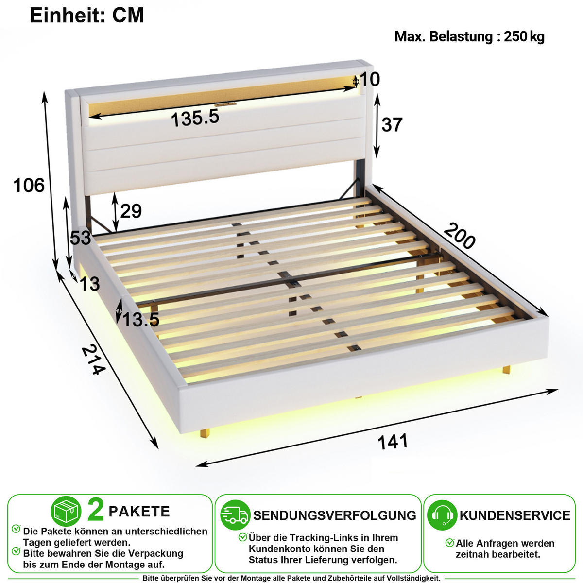 ČALOUNĚNÁ POSTEL 140/200 cm v béžové barvě s LED osvětlením, USB a otočným čelem - béžová, kov/kompozitní dřevo (140/200cm) - CHICFURN