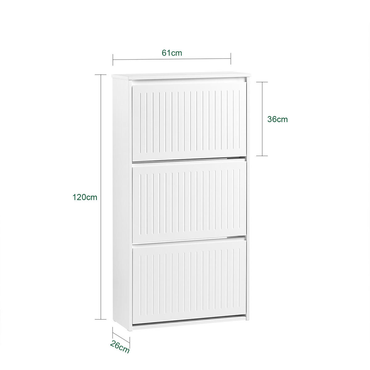 SCHUHSCHRANK mit 3 Klappen Weiß - Weiß, Holzwerkstoff (61/120/26cm) - SoBuy