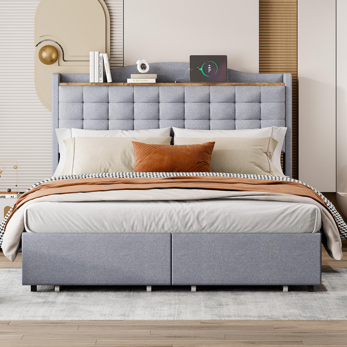 BETT grau 200/146/110 cm - Grau, Textil/Metall (140/200cm) - Urban Meuble