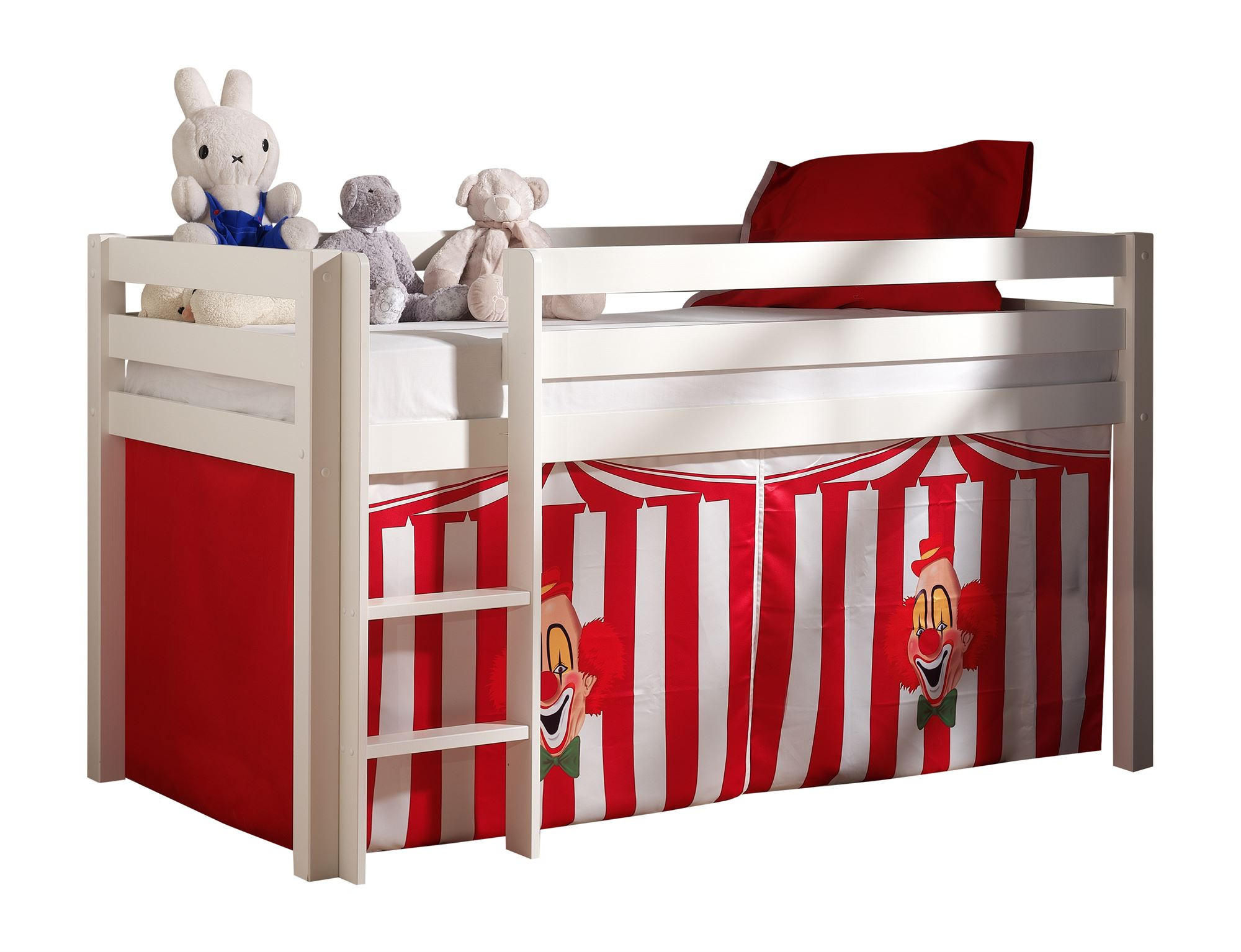 KINDERBETT Karolina 210x114x106 Massivholz Weiß Textilset Zirkus - Rot/Weiß, Holz (90/200cm) - 58aufmkessel