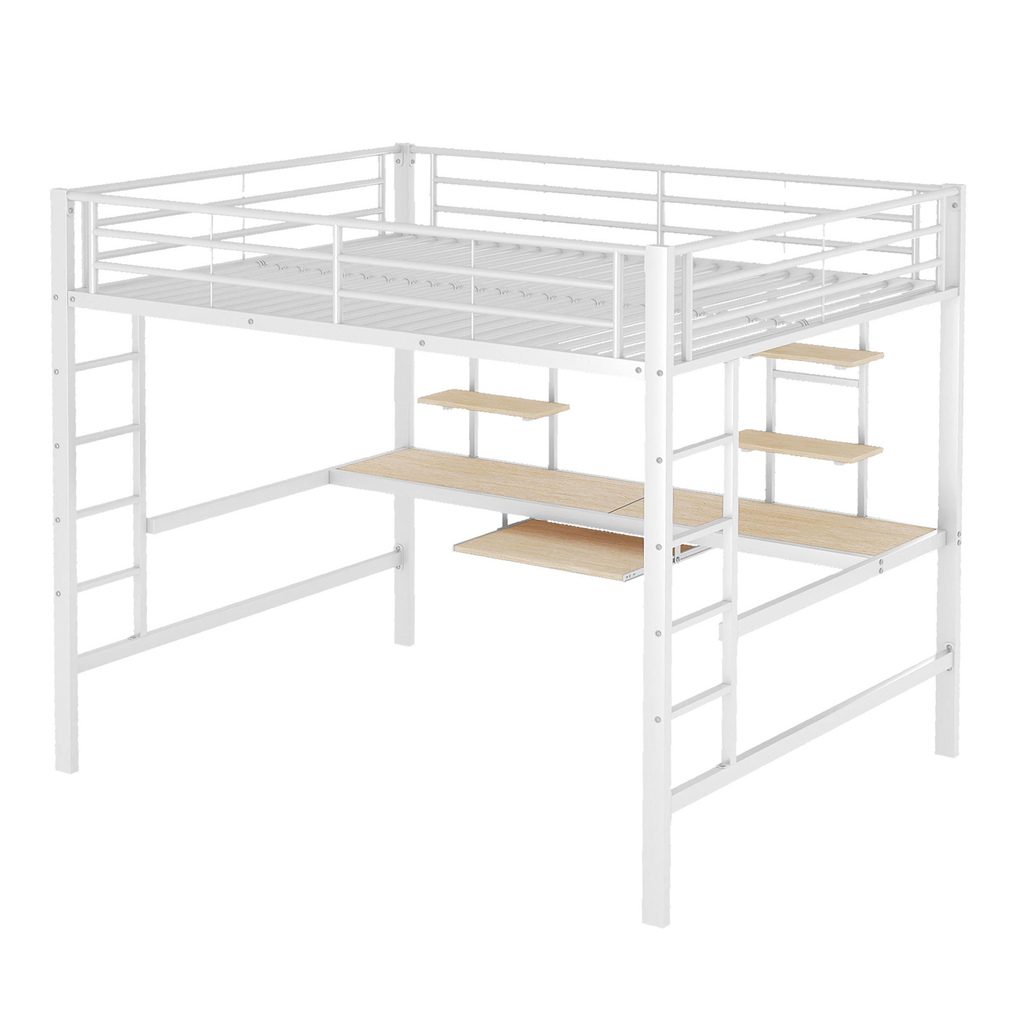 HOCHBETT 140/200 cm DE-04421, mit Schreibtisch und 2 Bücherregalen in Weiß - Weiß, Metall (140/200cm) - ComfortXL