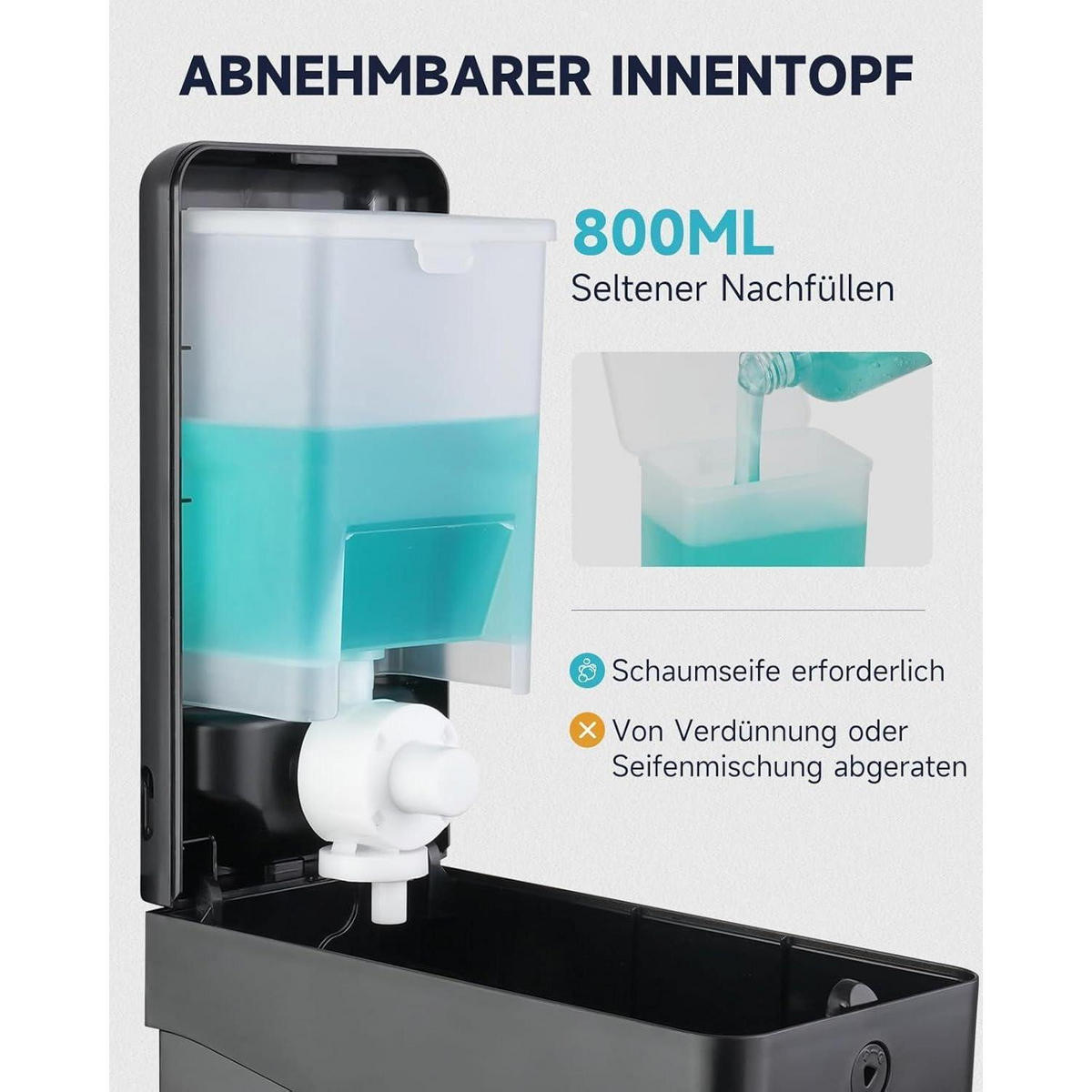 SCHAUMSEIFENSPENDER Wandmontiert 800 ML Schwarz - Schwarz, Kunststoff (10.7/26/12.8cm)