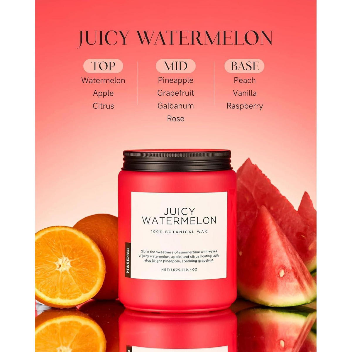 DUFTKERZE Wassermelone 550g 2-Docht Sojawachs - Rot, Paraffin (13cm)