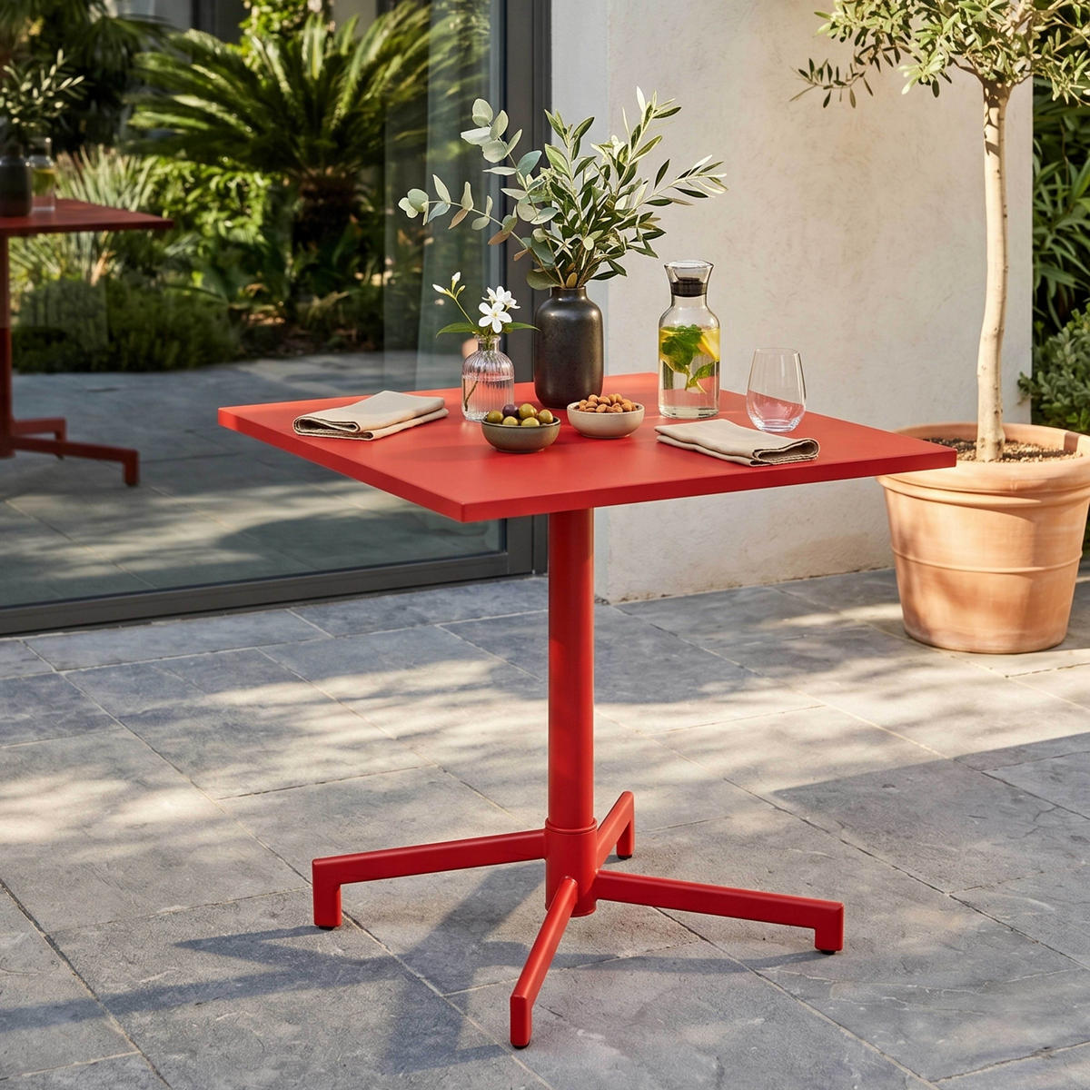BISTROTISCH, Rot - Rot, Metall (70/70/72cm) - Oviala