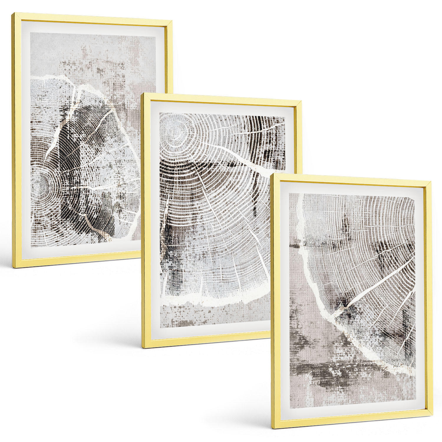 BILDER SET 3er Set - 40x60 cm Goldrahmen - Graue Holzmaserungsmuster - Goldfarben, Kunststoff (40/60cm) - TULUP