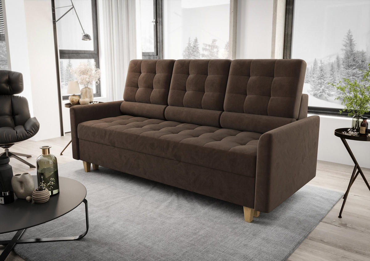 SCHLAFSOFA KONGO 03, Sofa mit Schlaffunktion, Farbe: Dunkelbraun, Velourstoff - Dunkelbraun, Textil (215/103/96cm) - O-Sofa