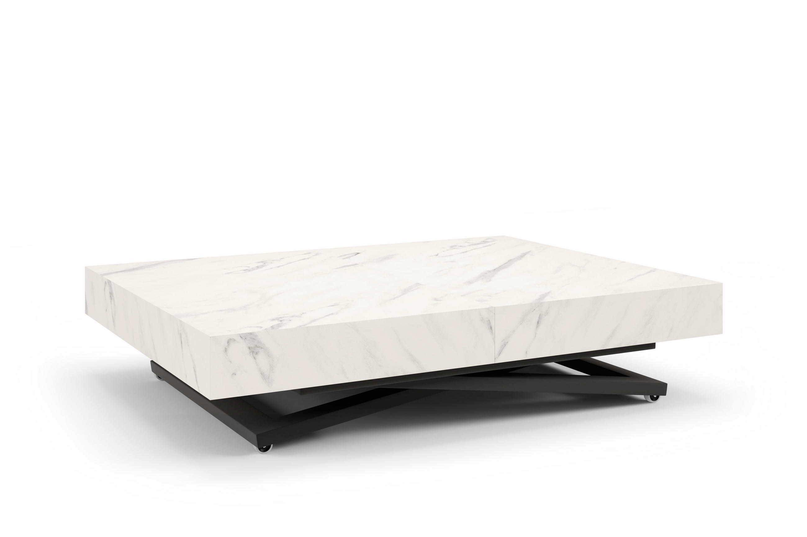 COUCHTISCH SANNA U - Weiß Hochglanz/Schwarz, Holzwerkstoff/Metall (80/120/27cm) - Meblini