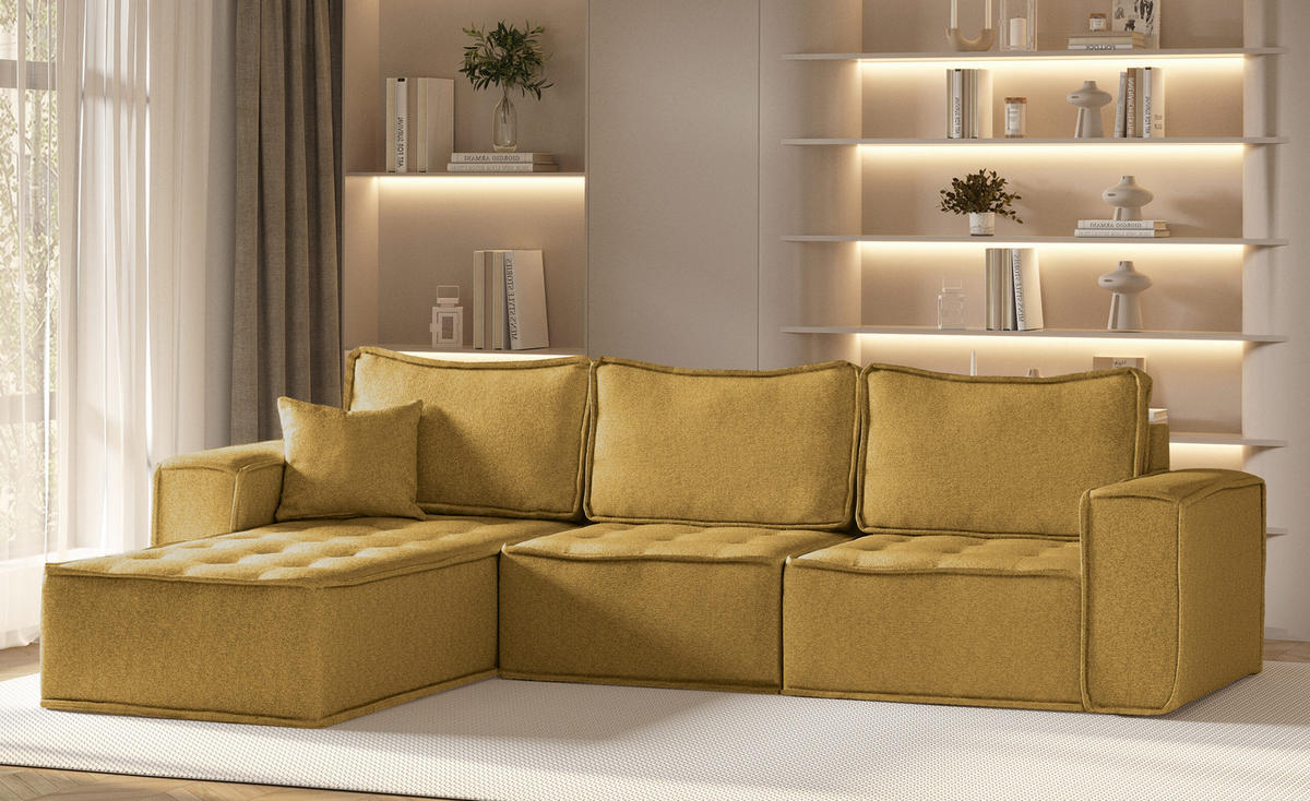 ECKSOFA L-förmige Bohoo-Maxi Gelb Links - Gelb, Holz (192/292cm) - Kaiser Möbel