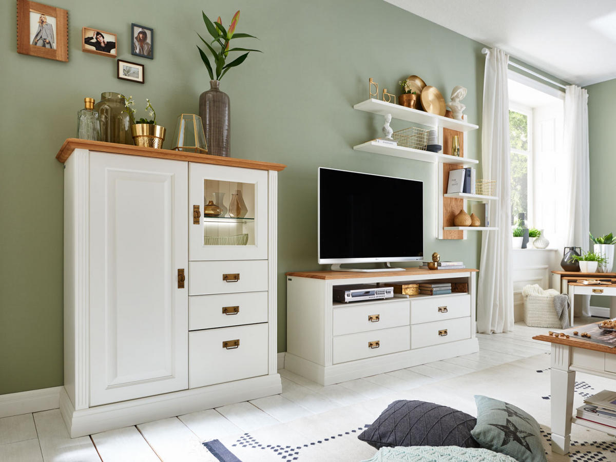 FERNSEHSCHRANK Novara - Weiß/Braun, Holz (153/67/45cm) - Casamia Massive Möbel