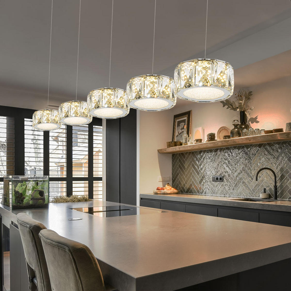 LED HÄNGELEUCHTE AMUR Chrom Silber - Silberfarben, Glas/Metall (82/16/120cm) - Globo Lighting