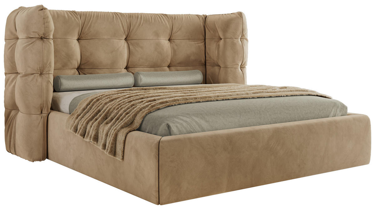 POLSTERBETT FLONELLE CLASSIC 180/200 - Hellbraun Velvet - ohne Matratze - Hellbraun, Textil (180/200cm) - MKS