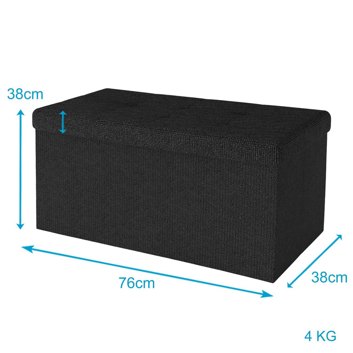 SITZTRUHE Faltbar 76/38/38 cm (Schwarz) - Schwarz, Textil (38/38/76cm) - Intirilife