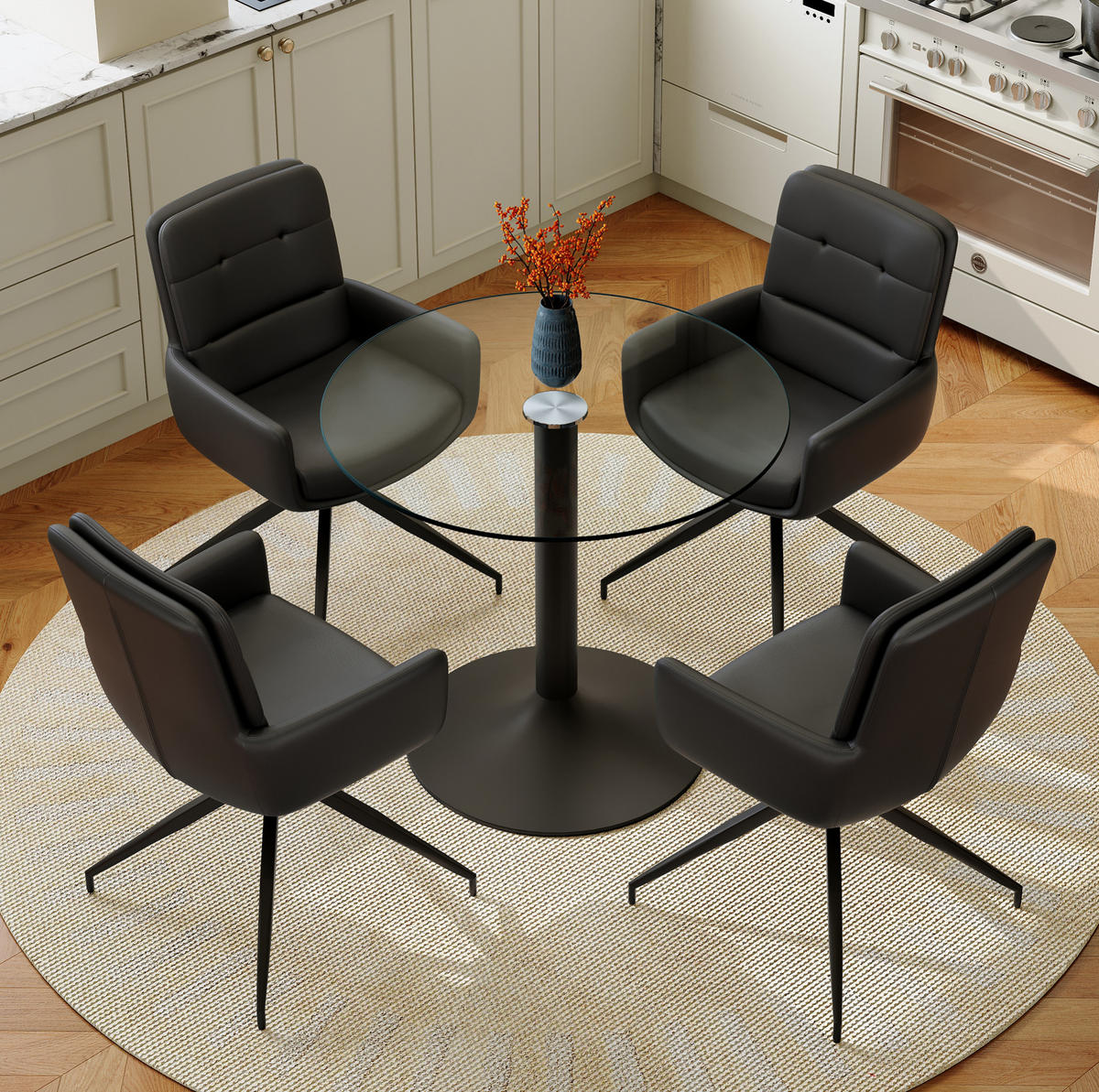ESSZIMMERGRUPPE 5-tlg. mit Glasplatte Schwarz/Transparent - Schwarz, Metall (85/76/85cm) - Meubliv