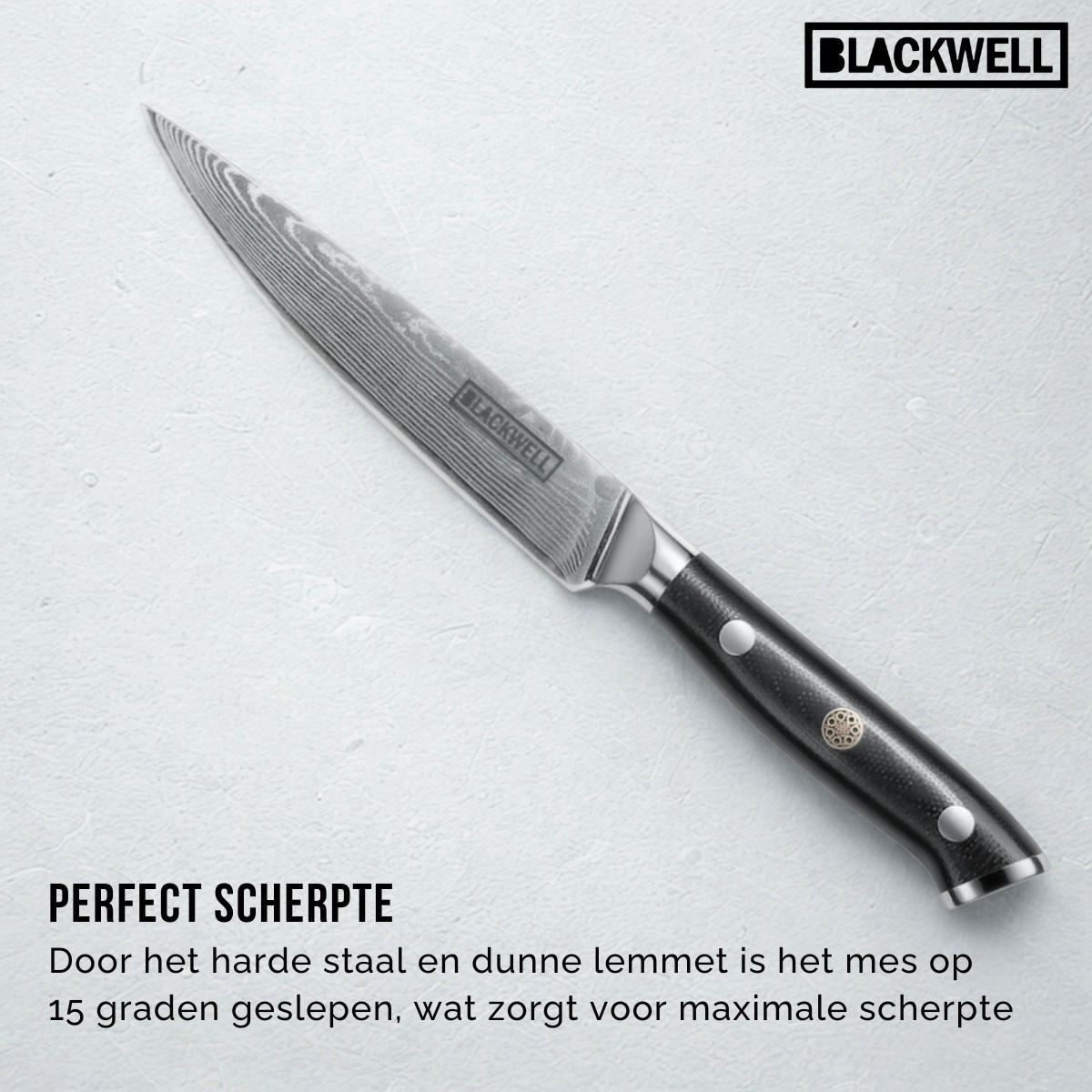 GEMÜSEMESSER Büromesser im japanischen Stil - 67-lagiger Damaststahl - VG10 - 12,5 cm - Schwarz, Keramik (1cm) - Blackwell