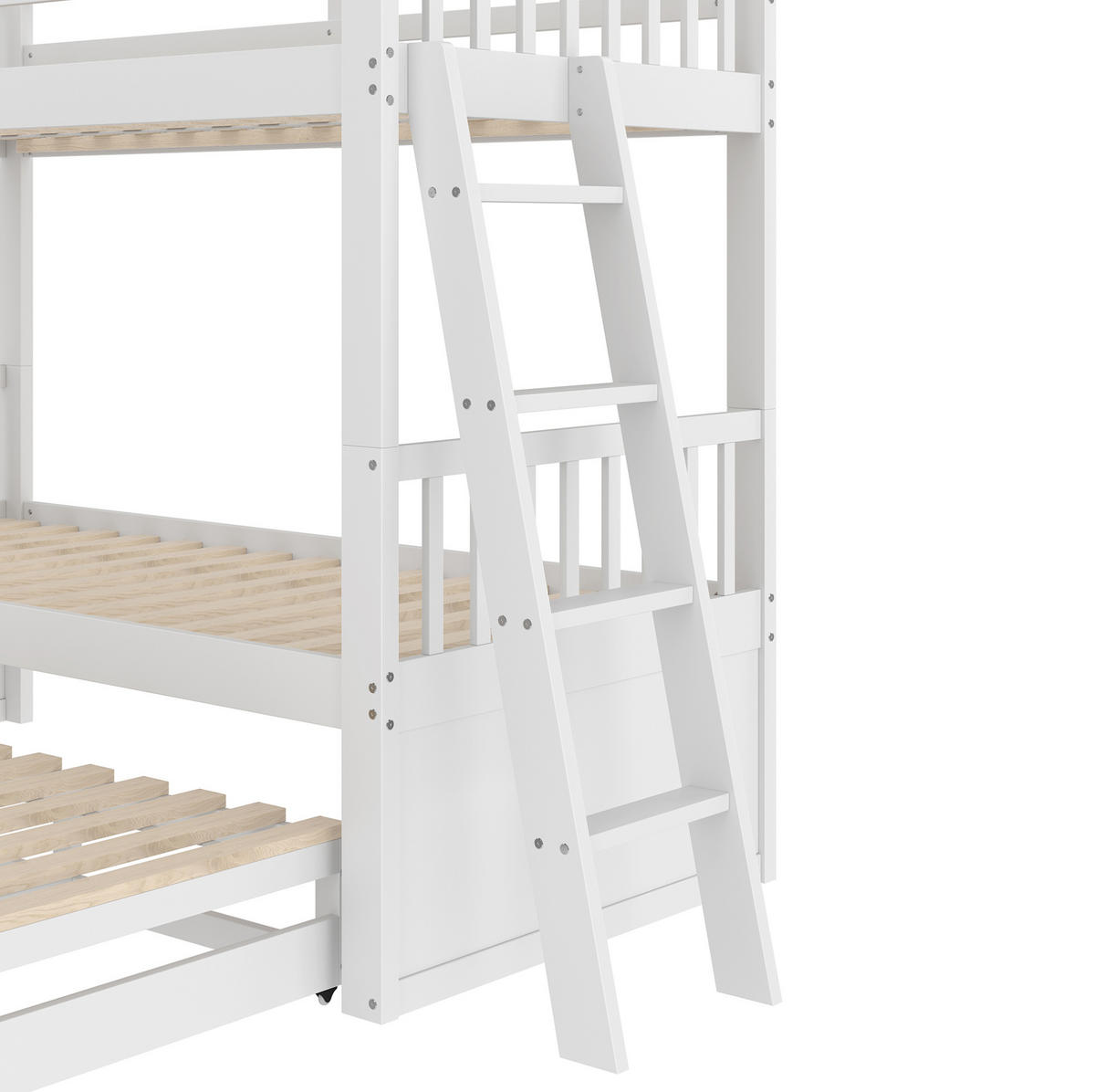 ETAGENBETT aus Kiefernholz & MDF 90x200 cm in Weiß mit Ausziehbett & 3 Schubladen - Weiß, Holz (90/200cm) - Modfu