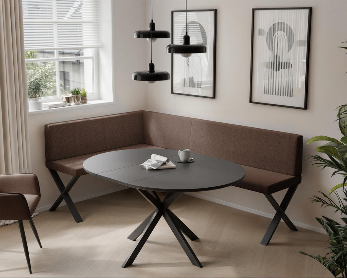 ECKBANK links VERO X Webstoff glatt, 128/168 cm Braun - Braun, Textil/Metall (128/168cm) - Idohome