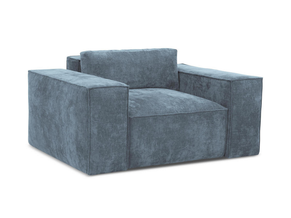 SCHLAFSESSEL Chenille Stoff Blau - Pastellblau/Schwarz, Holzwerkstoff/Kunststoff (157/81/113cm) - Makamii
