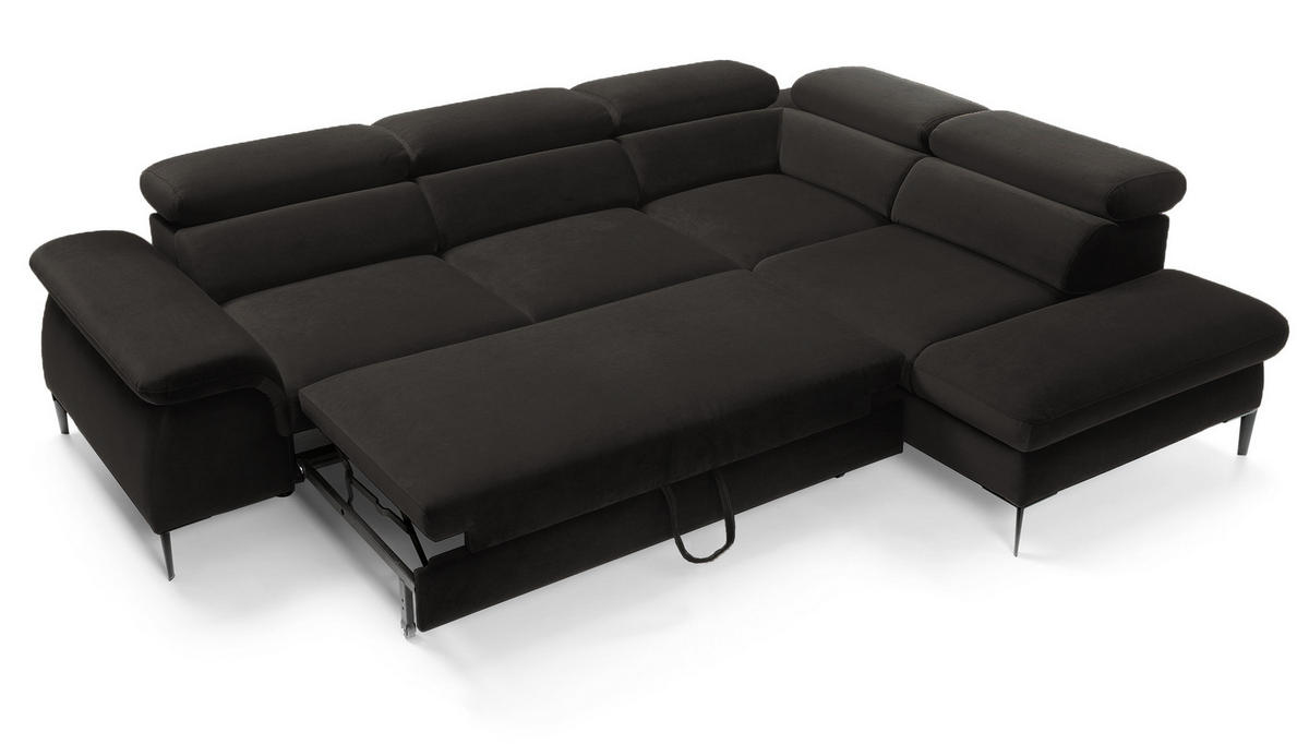 SCHLAFSOFA 280 cm Amaro L mit verstellbaren Kopfstützen, Rechts, Schwarz - Schwarz, Holz (214/280cm) - Emporius