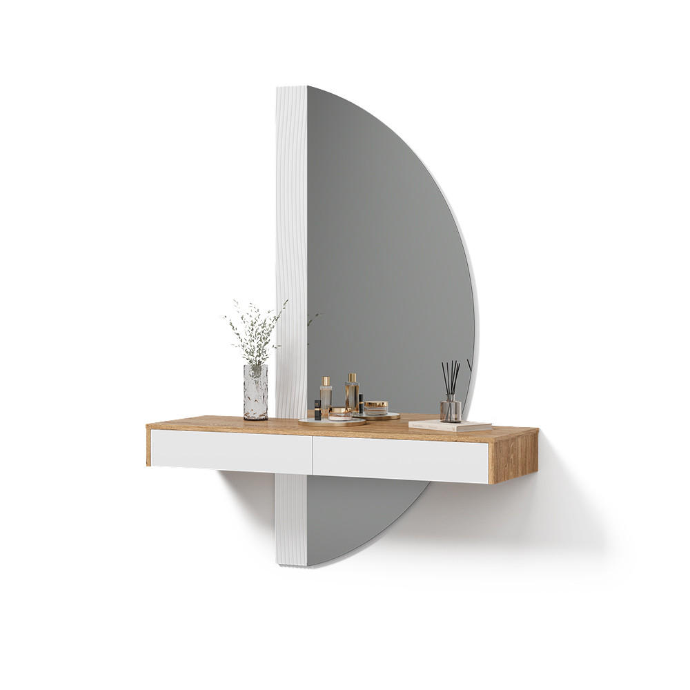 SCHMINKTISCH Ascona Weiß 120 cm mit LED Beleuchtung - Eichefarben/Weiß, Holzwerkstoff (120/161.1/40cm) - Livinity®