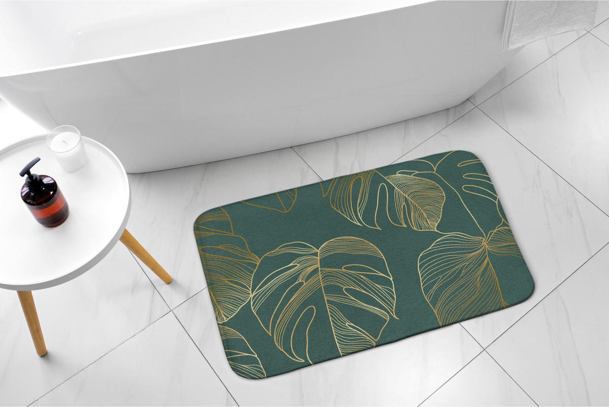 BADTEPPICH 90x60 cm Monstera-Blätter - Grün, Textil (90/60cm) - TULUP