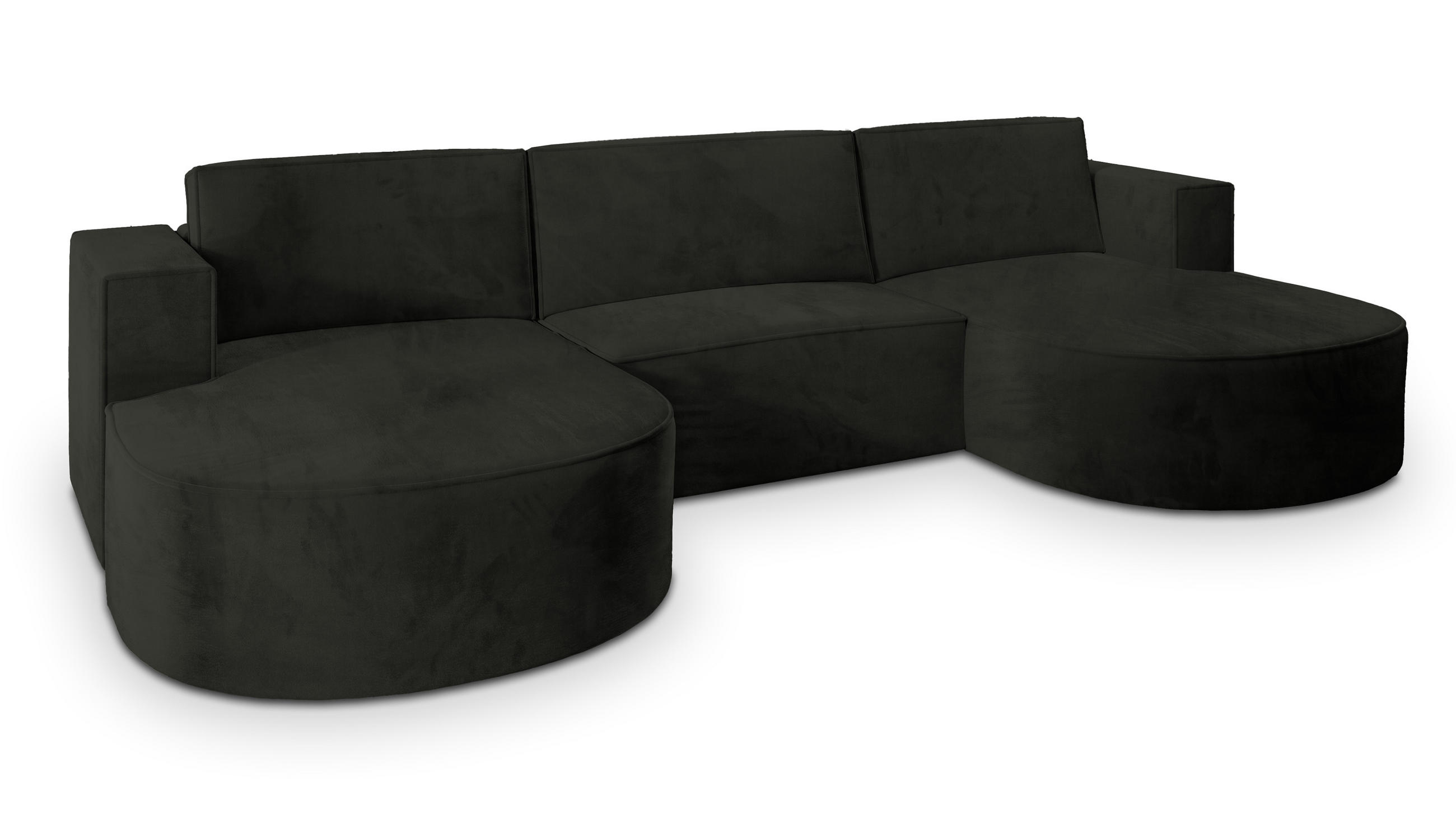 WOHNLANDSCHAFT VEZZO M Schwarz Velours-Stoff mit Schlaffunktion - Schwarz, Holz (347/85/174cm) - MASSENO