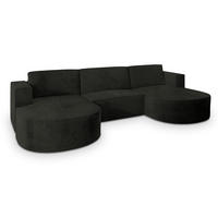 WOHNLANDSCHAFT VEZZO M Schwarz Velours-Stoff mit Schlaffunktion - Schwarz, Holz (347/85/174cm) - MASSENO