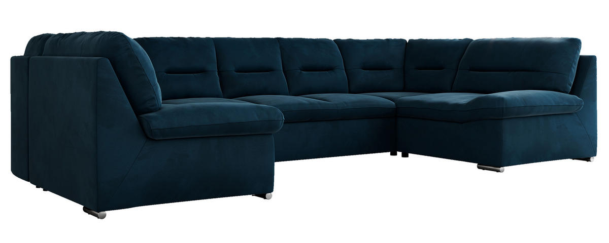 WOHNLANDSCHAFT COMODO U Dunkelblau Velvet - Silberfarben/Dunkelblau, Textil/Metall (340/93/206cm) - MKS