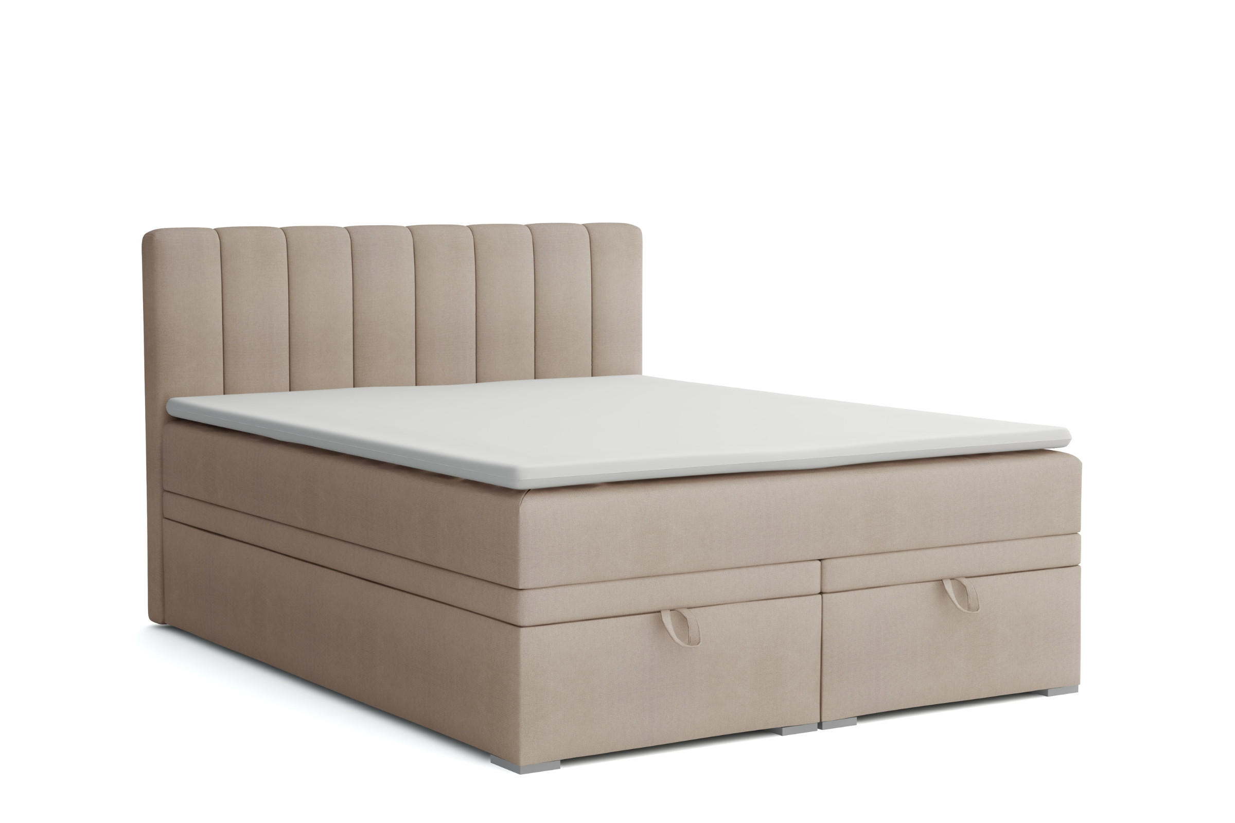 BOXBETT DAVID 200/200 Velour Beige mit einer Matratze H4 - Beige, Holz/Holzwerkstoff (200/200cm) - Deine Möbel 24