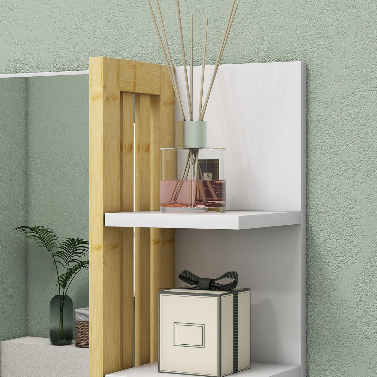BADEZIMMERSPIEGEL DE-15190 mit 3 Seitenablagen und unterer Ablage Weiß - Weiß, Holzwerkstoff (15/58.5/45cm) - ComfortXL
