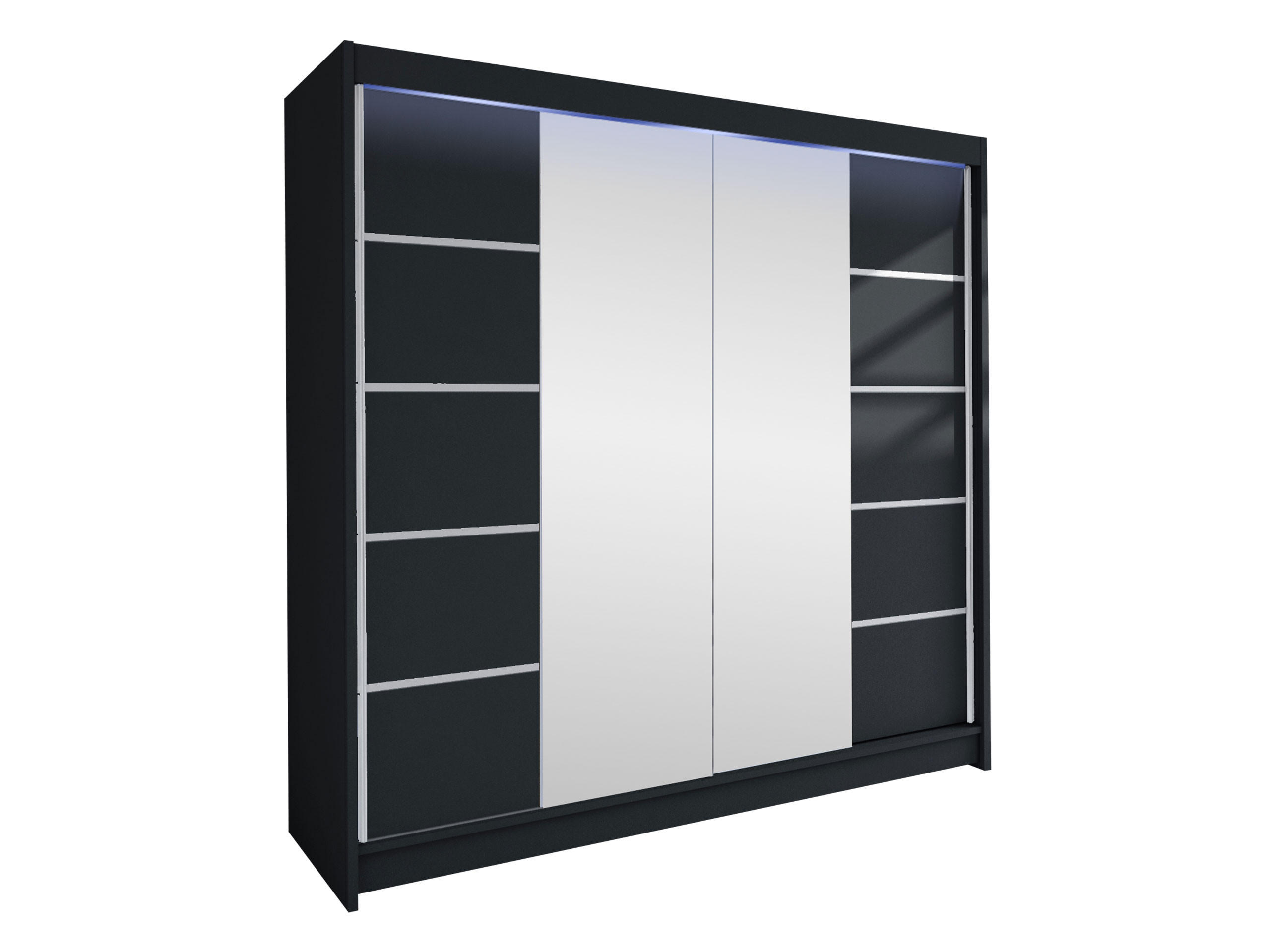 SCHWEBETÜRENSCHRANK Talin V, mit RGB LED Beleuchtung - Silberfarben/Schwarz, Holzwerkstoff/Metall (180/215/58cm) - MIRJAN24