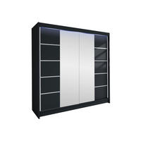 SCHWEBETÜRENSCHRANK Talin V, mit RGB LED Beleuchtung - Silberfarben/Schwarz, Holzwerkstoff/Metall (180/215/58cm) - MIRJAN24