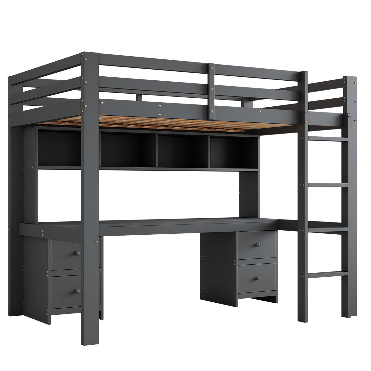 HOCHBETT 90/200 cm grau mit Tisch und großem Stauraum - Grau, Holz (90/200cm) - OKWISH